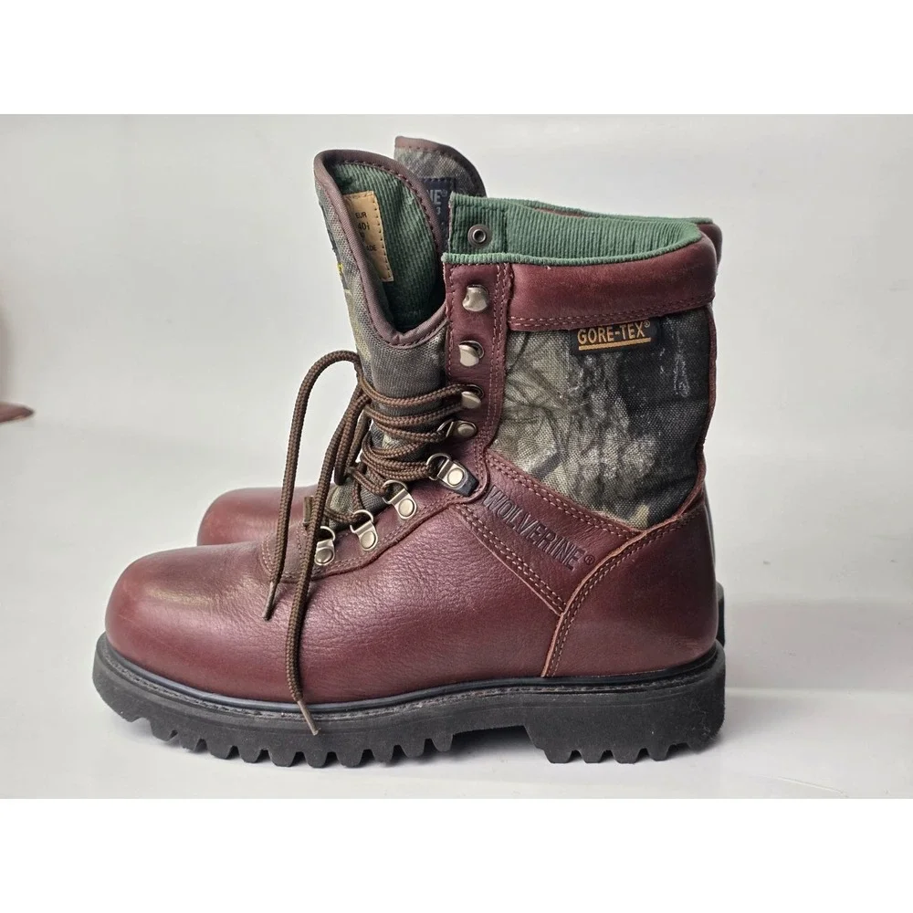 Wolverine Camo Men's Boots Size 7.5 Brown Leather Hunting Work‎ High Top Shoes